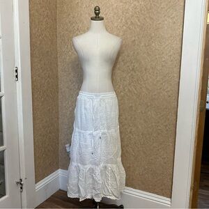 VTG Y2K 2000s Cream White Tiered Drawstring Maxi Skirt